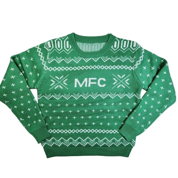 MFC Green Christmas Sweater Crewneck Knit Unisex Holiday Pullover Size S - Picture 1 of 7